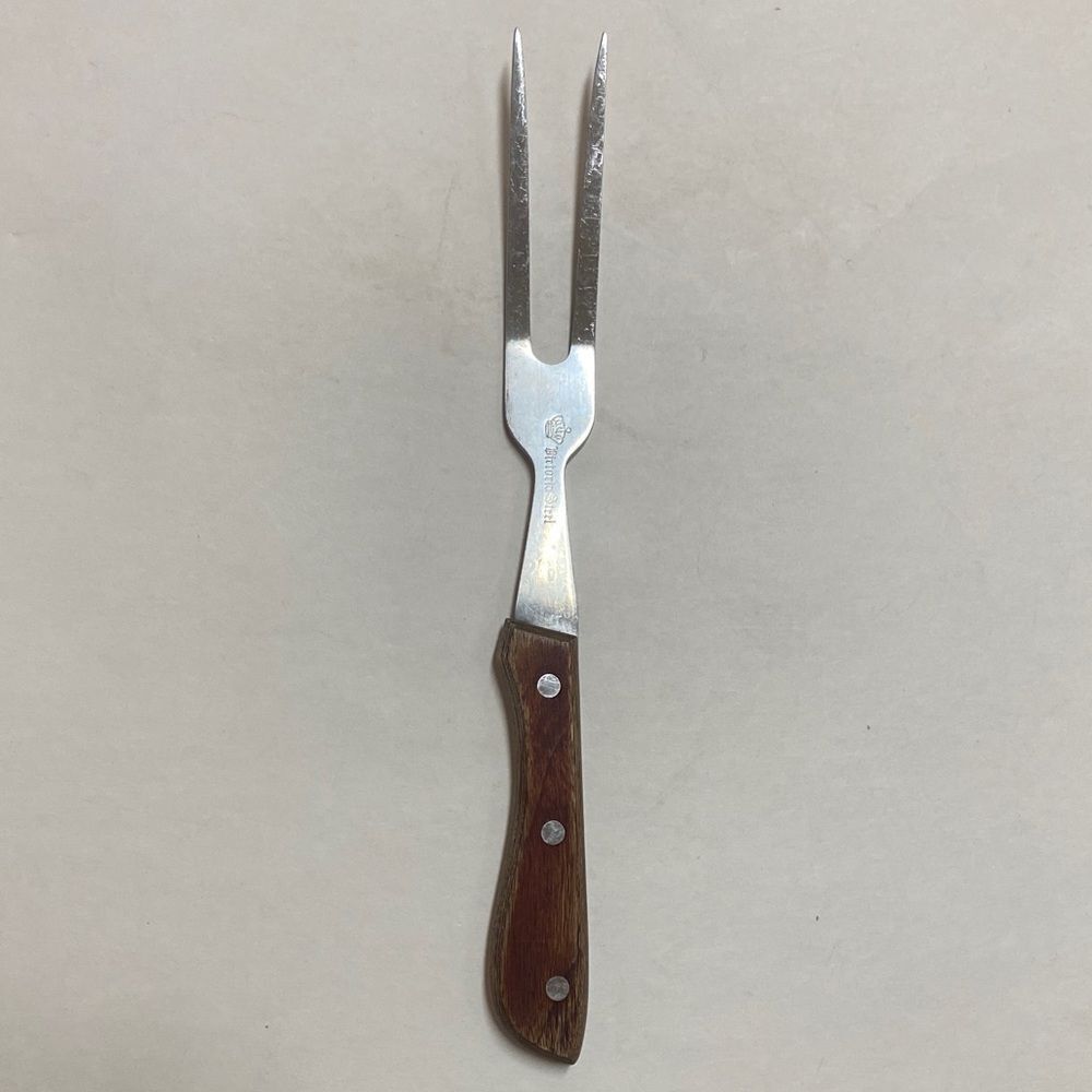 VTG,Mark-L Japan Stainless Steel Silver Carving Fork with Brown Wooden Handle